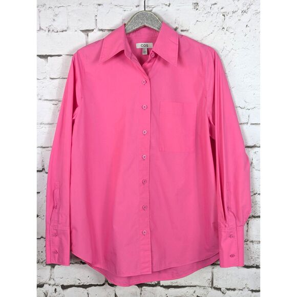 COS Cotton Poplin Oversized Button-Front Shirt Classic Bright Pink Size US 10 - Picture 1 of 8